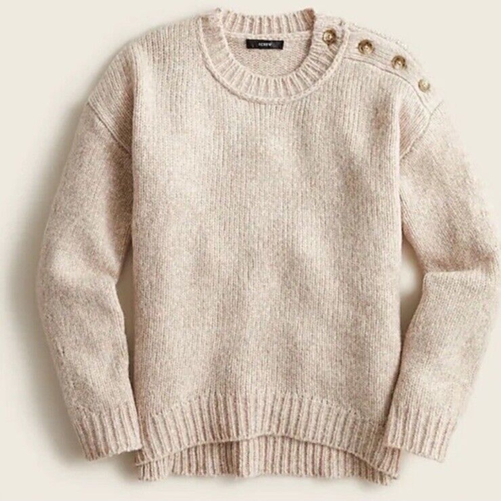 J. Crew Cream Beige Button Shoulder Heathered Sweater Ribbed Alpaca Wool XS Soft